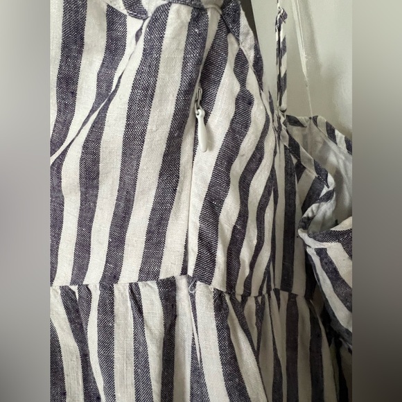 ANTIBES BLANC Navy and White Stripe Linen Midi Sun Dress Size 10 - Picture 5 of 9